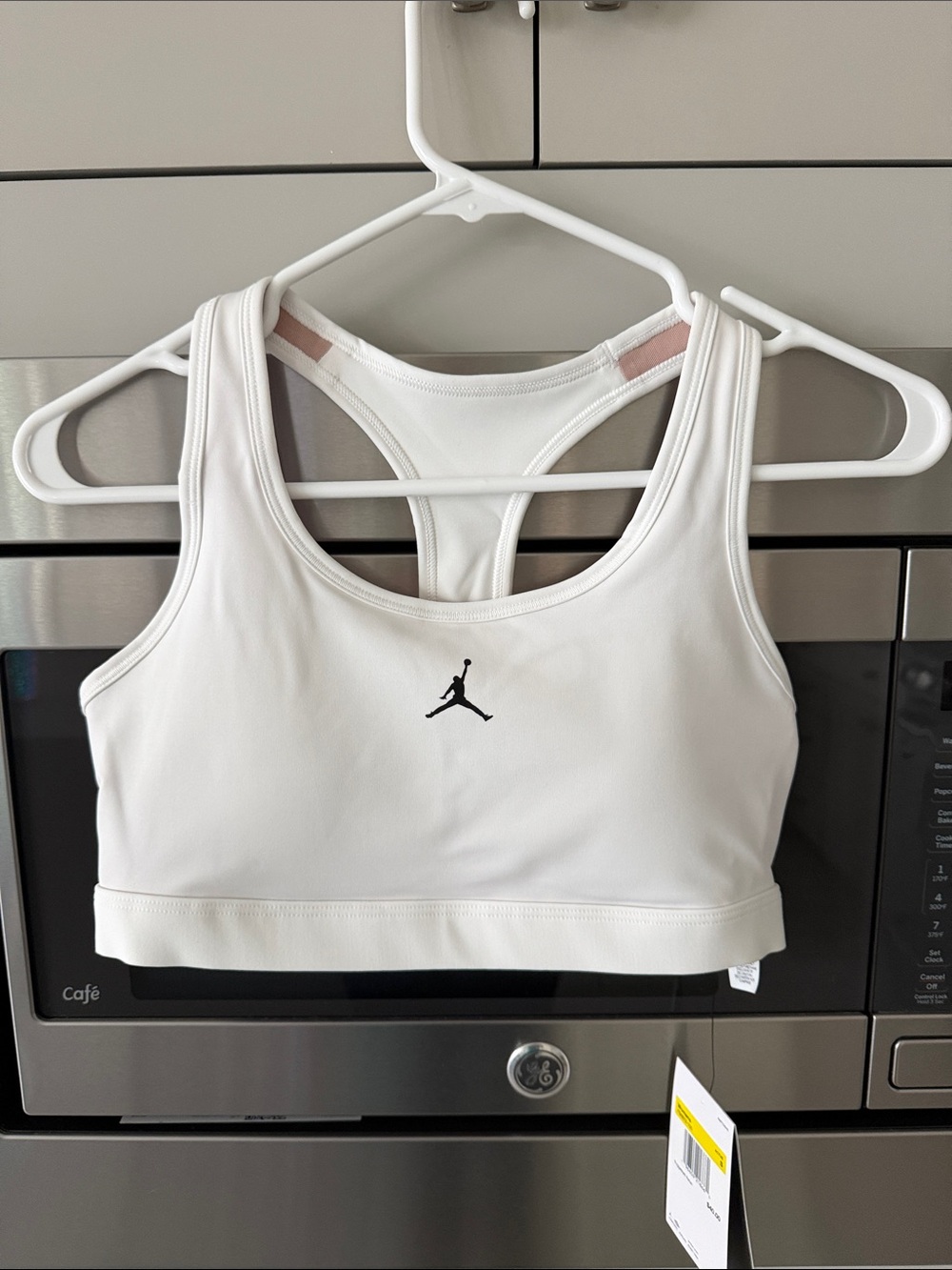 Jordan White Racerback Sports Crop with Pink Strap Detail